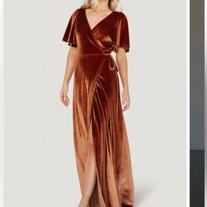 Baltic Born Spice Velvet Wrap Midi Dress with Tie Waist